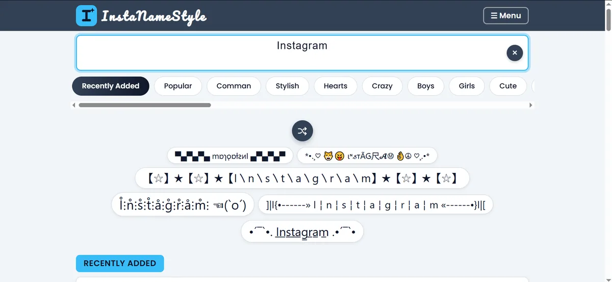Typing a name to preview Instagram name style boy attitude designs